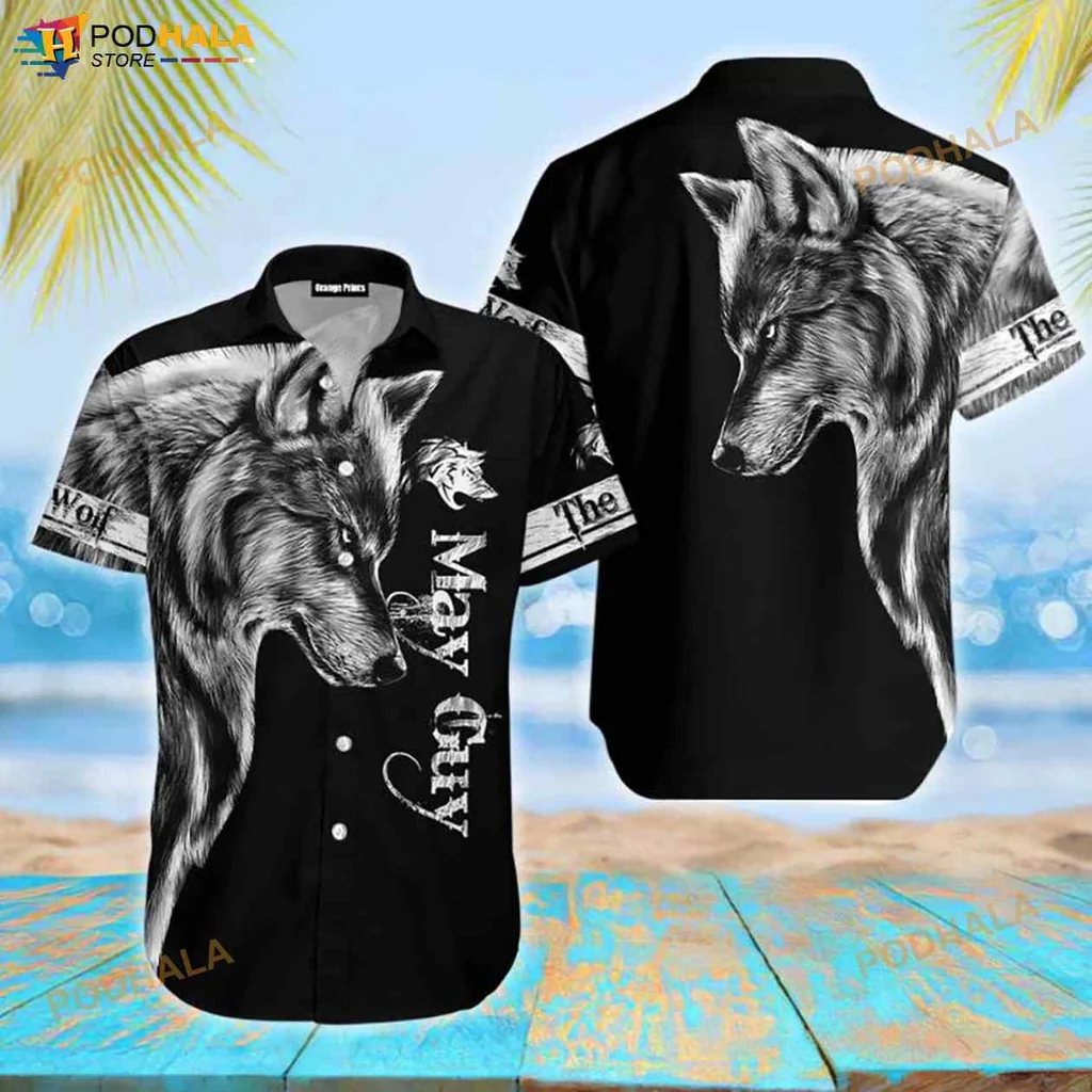 Wolf Graphic Hawaiian Shirt Featuring The May Guy Design