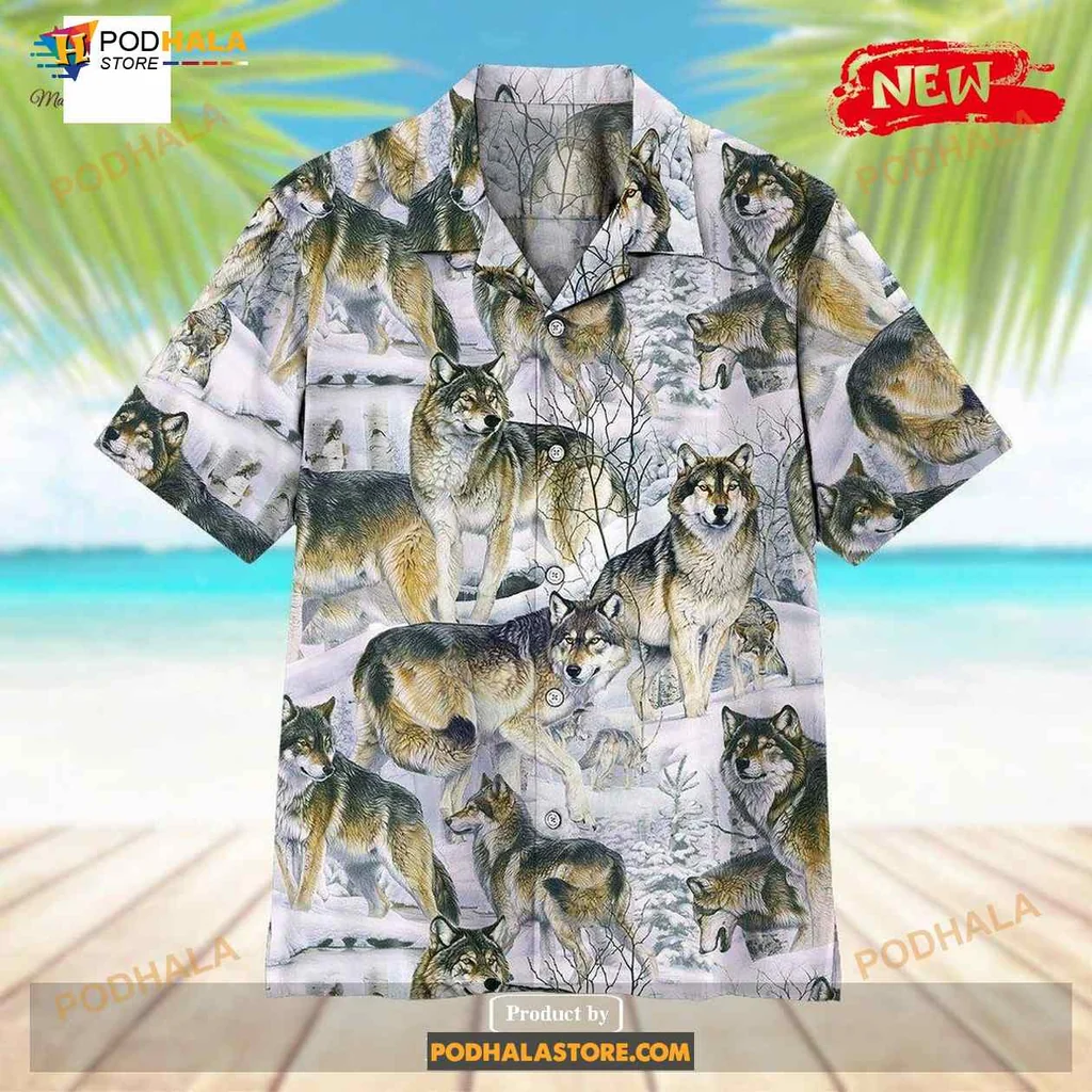 Wolves Nature Lover Hawaiian Shirt Featuring Realistic Wildlife Design