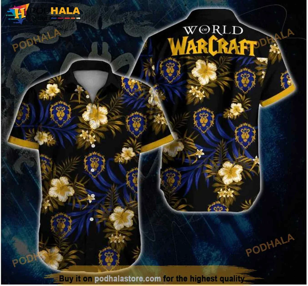 World Of Warcraft Alliance Hawaiian Shirt With Tropical Hibiscus Design
