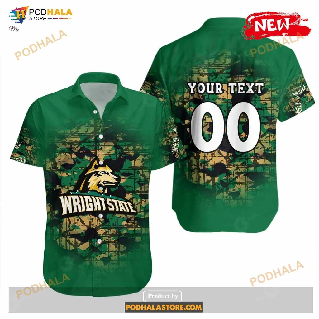 Wright State Raiders Camouflage Hawaiian Shirt With Customizable Text