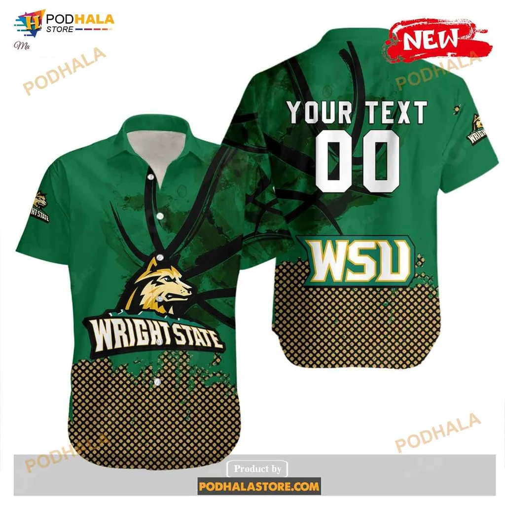 Wright State Raiders Hawaiian Shirt With Basketball Net Grunge Pattern