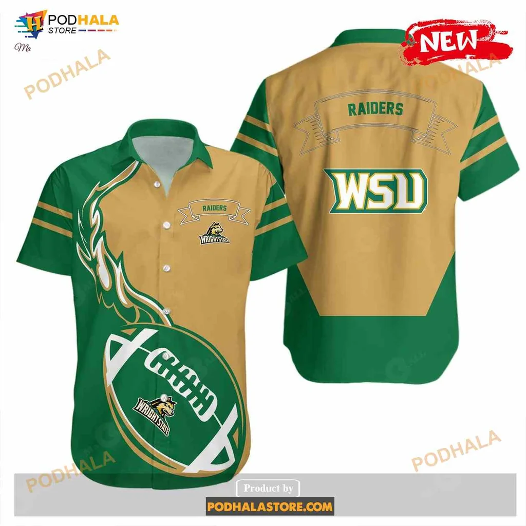 Wright State Raiders Hawaiian Shirt With Flame Design And Bold Graphics