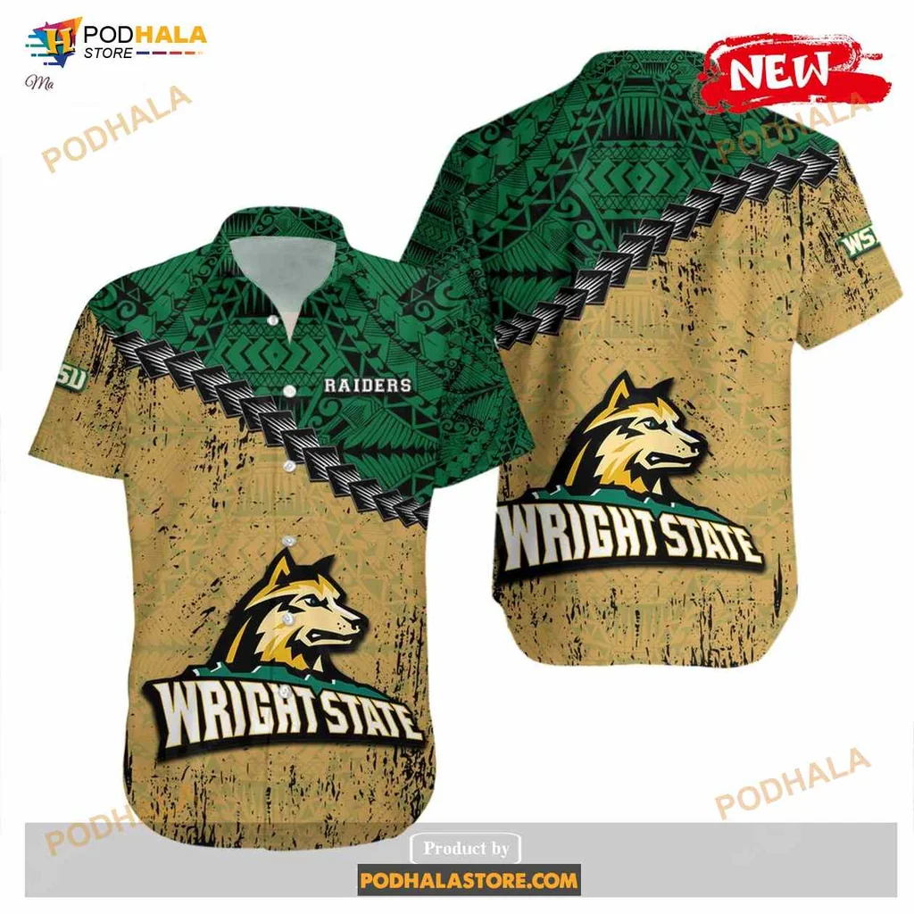 Wright State Raiders Hawaiian Shirt With Tribal Wolf Design