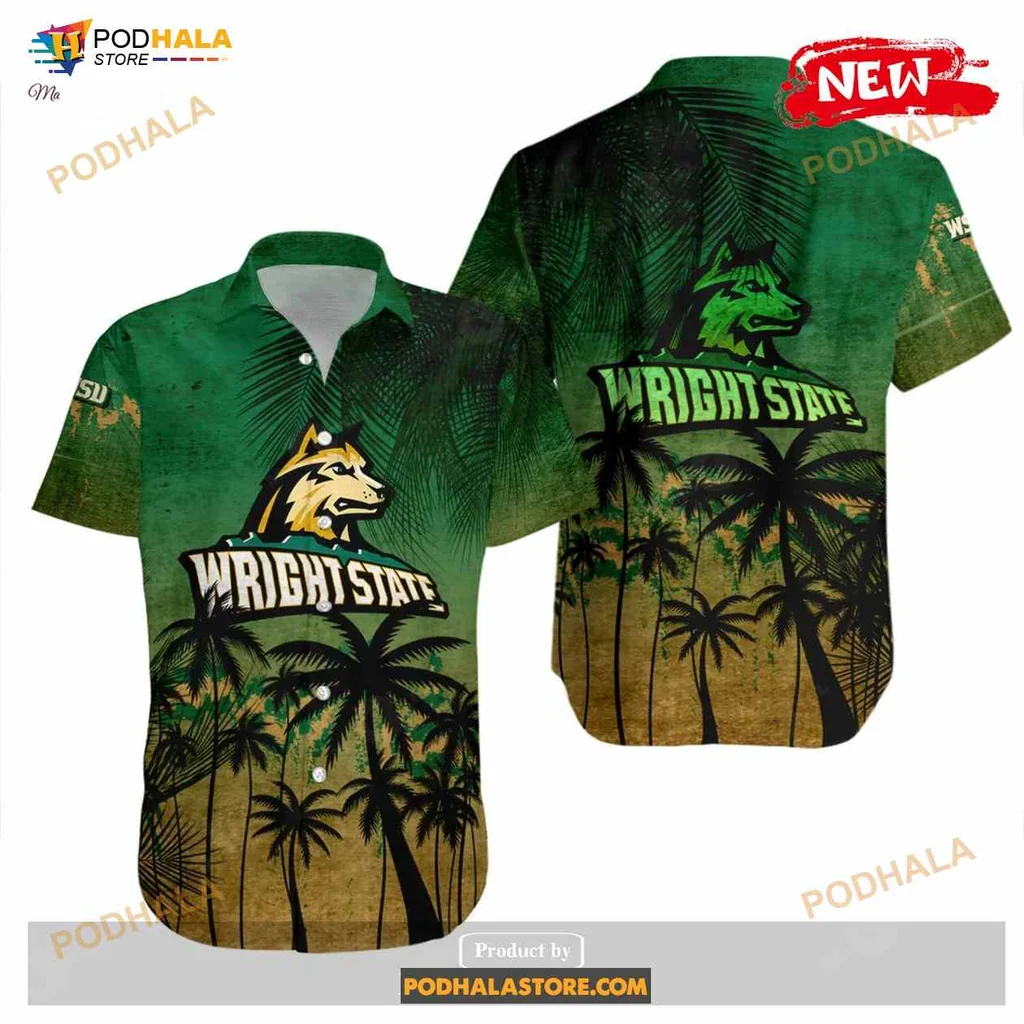 Wright State Raiders Hawaiian Shirt With Tropical Palm Tree Design