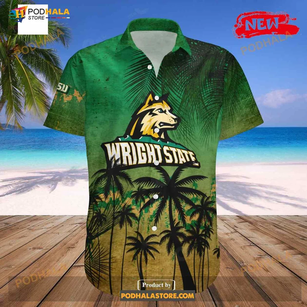 Wright State Raiders Aloha Shirt With Tropical Palm Tree Design Wright State Raiders Aloha Shirt With Tropical Palm Tree Design