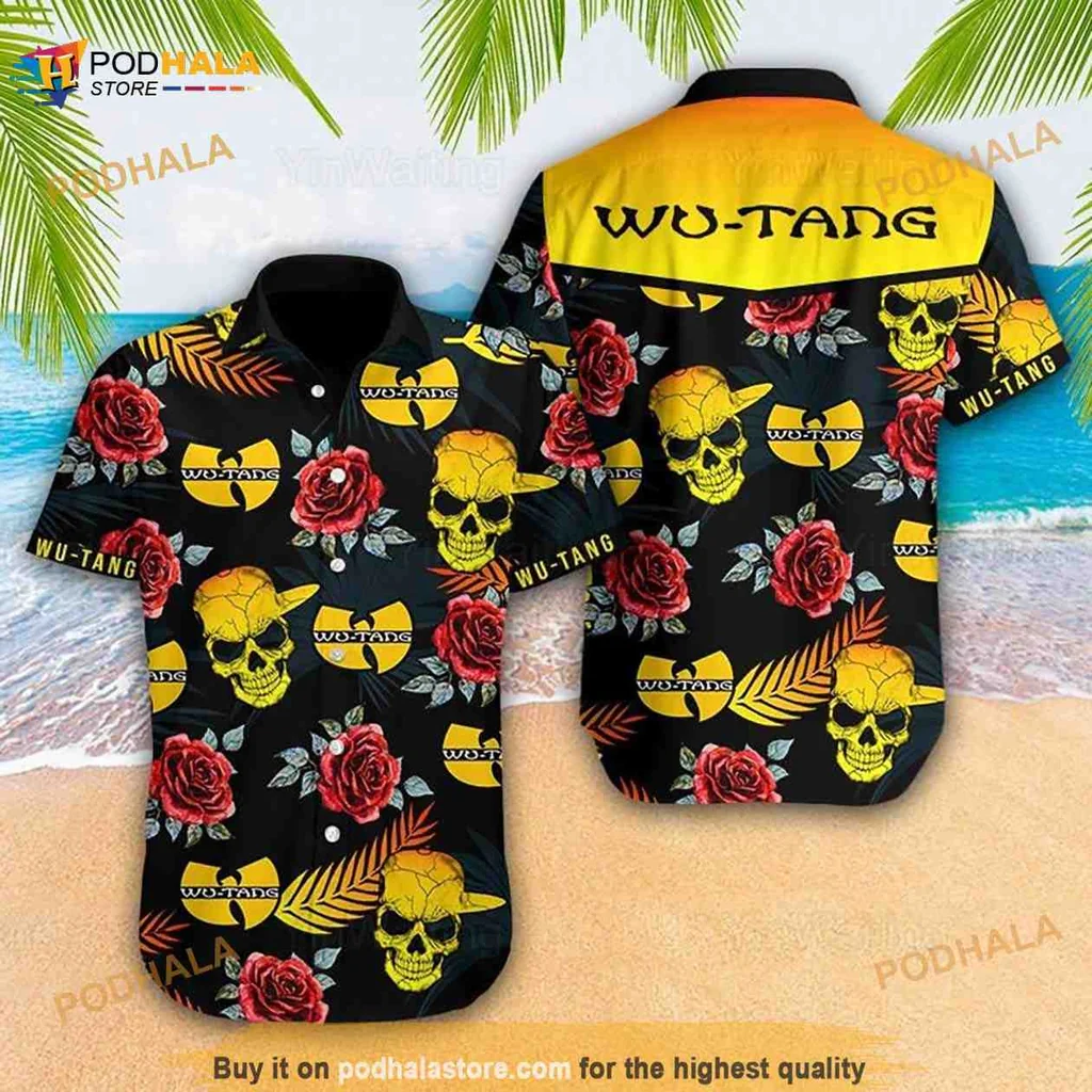 Wu Tang Clan Skull Hawaiian Shirt With Colorful Roses And Leaves