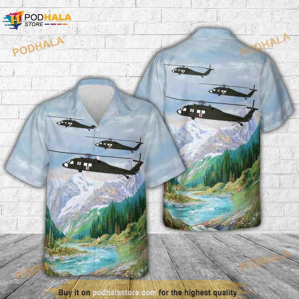 Wyoming Army National Guard Hawaiian Shirt With Scenic Mountain Design
