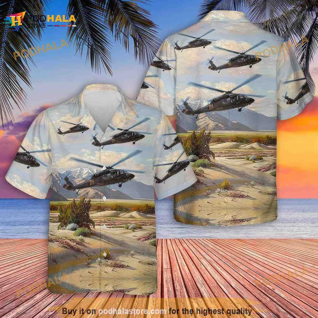 Wyoming Army National Guard Hawaiian Shirt With Uh 60 Helicopters
