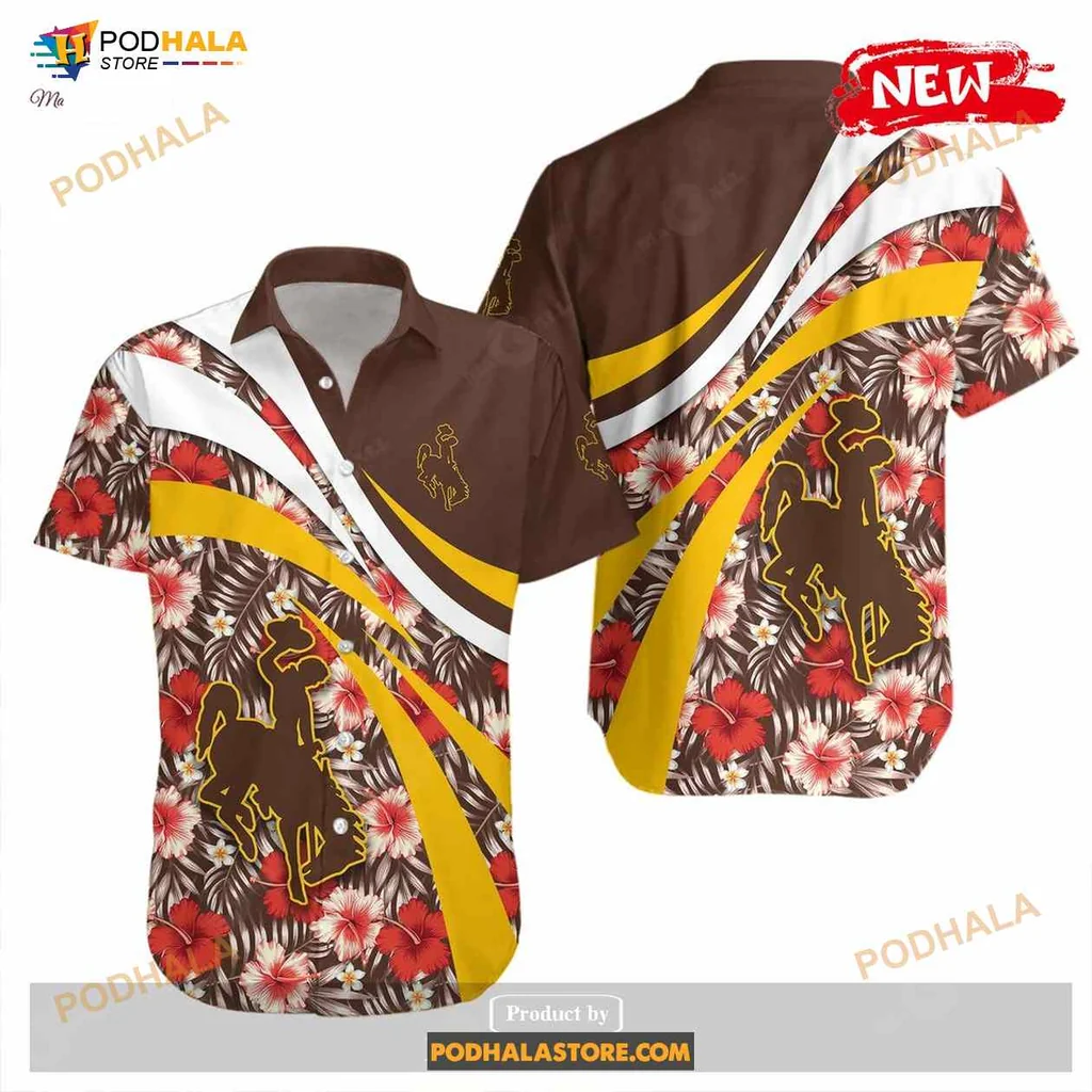Wyoming Cowboys Hawaiian Shirt With Hibiscus Flowers And Cowboy Silhouette