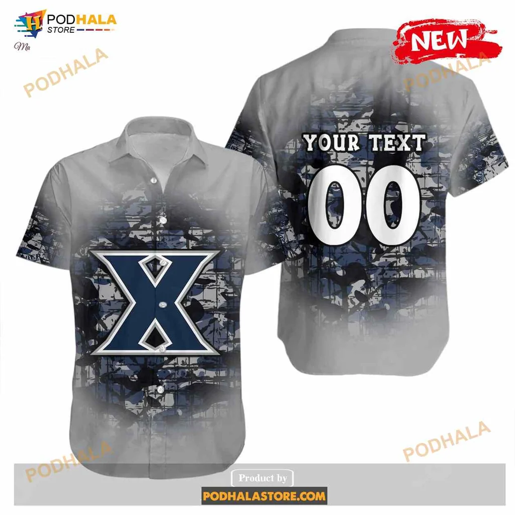 Xavier Musketeers Camouflage Hawaiian Shirt With Customizable Text