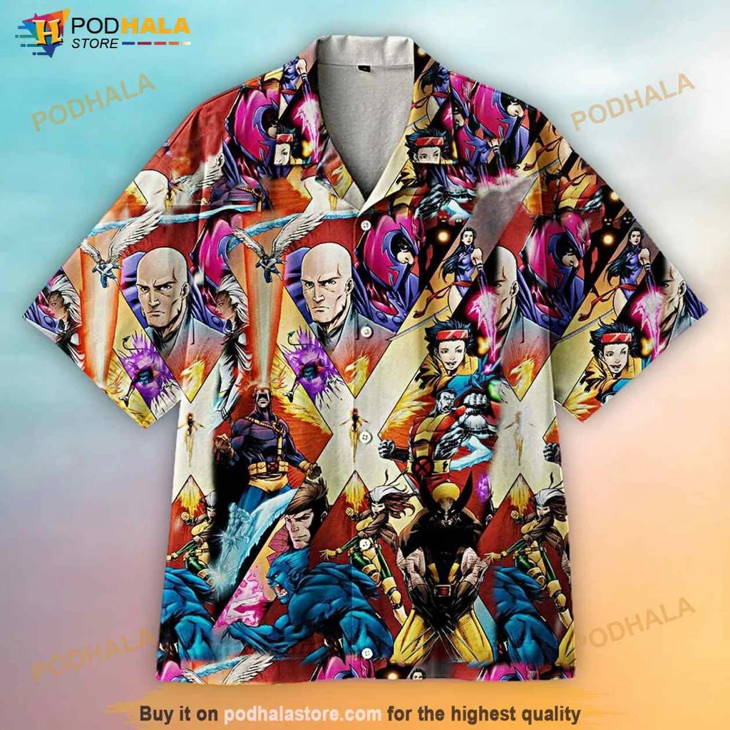 Xmen Vintage Hawaiian Shirt Featuring Colorful Comic Book Characters