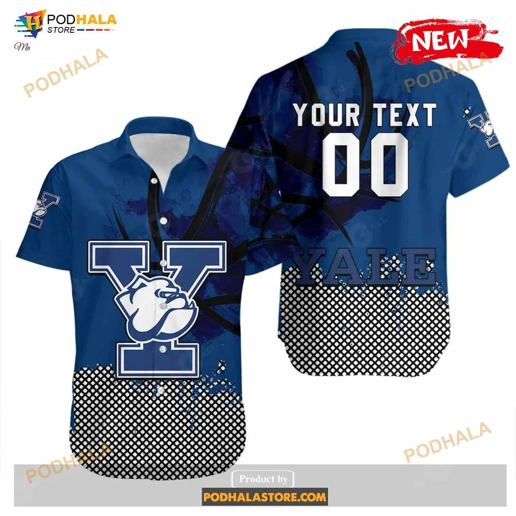 Yale Bulldogs Basketball Hawaiian Shirt, Personalized Grunge Pattern Design