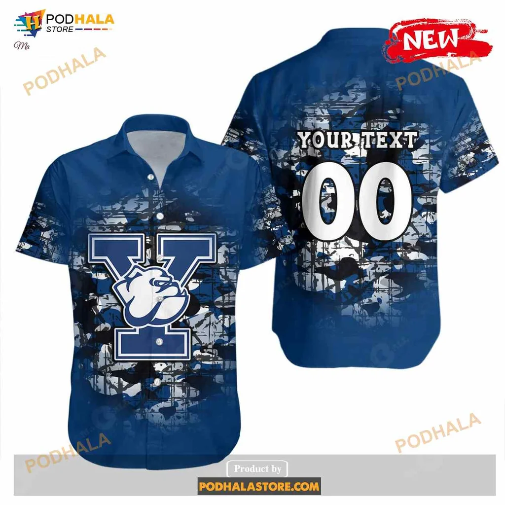 Yale Bulldogs Camouflage Hawaiian Shirt With Customizable Text