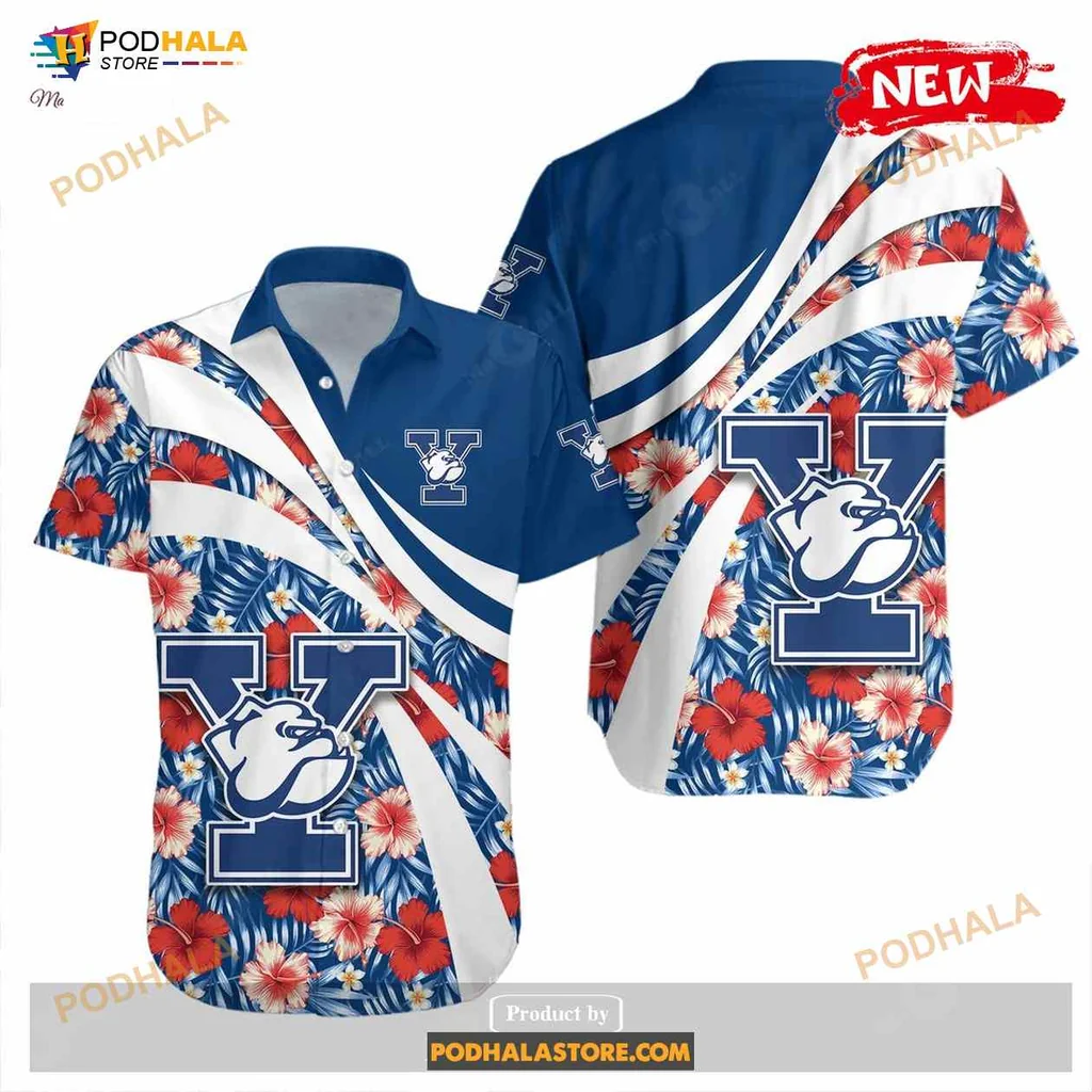 Yale Bulldogs Hawaiian Shirt With Colorful Hibiscus Design