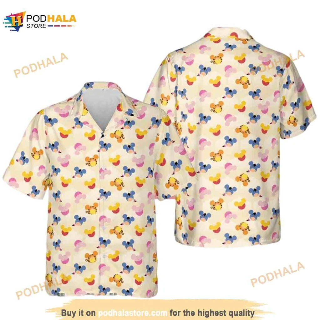 Yellow Mouse Ears Hawaiian Shirt Featuring Playful Cartoon Characters