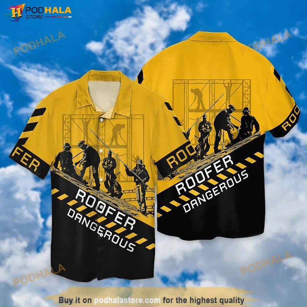 Yellow Roofer Dangerous Hawaiian Shirt, Tropical Shirt For Construction Workers