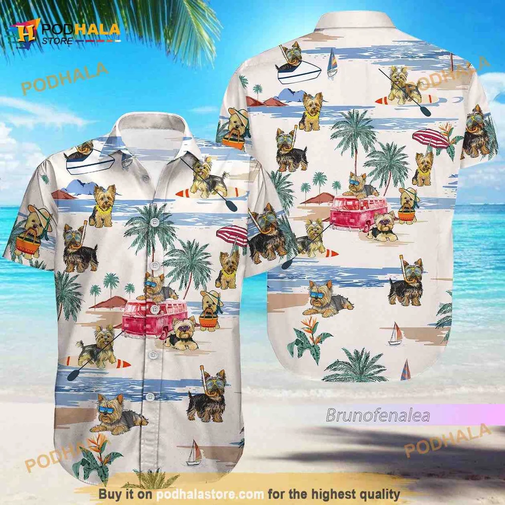 Yorkie Dog Summer Hawaiian Shirt Featuring Playful Tropical Design