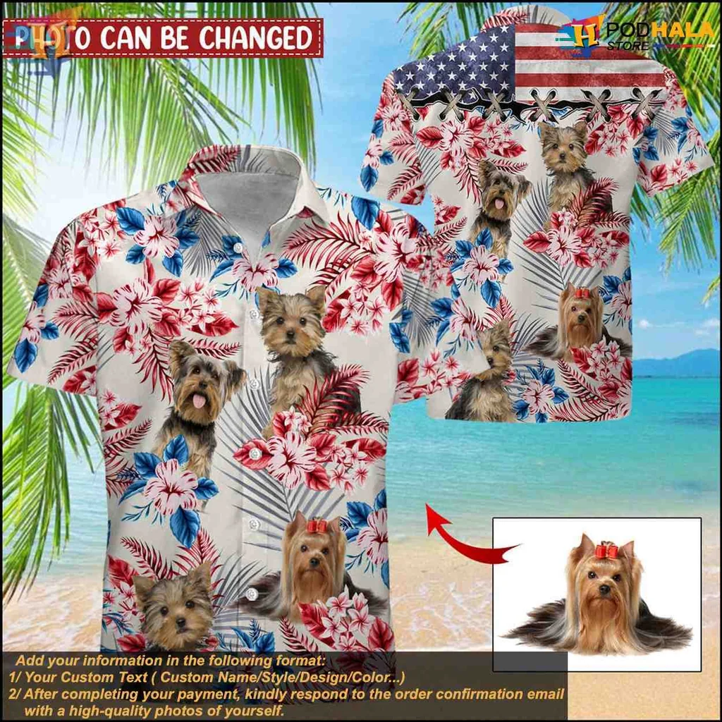 Yorkshire Terrier Hawaiian Shirt, Funny Summer Shirt With Tropical Print