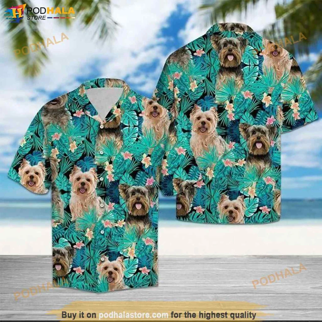 Yorkshire Terrier Tropical Hawaiian Shirt With Colorful Floral Design