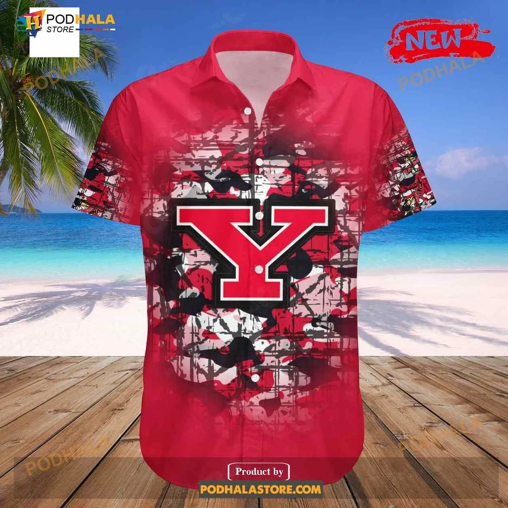 Youngstown State Penguins Aloha Shirt, Camouflage Vintage Design Youngstown State Penguins Aloha Shirt, Camouflage Vintage Design