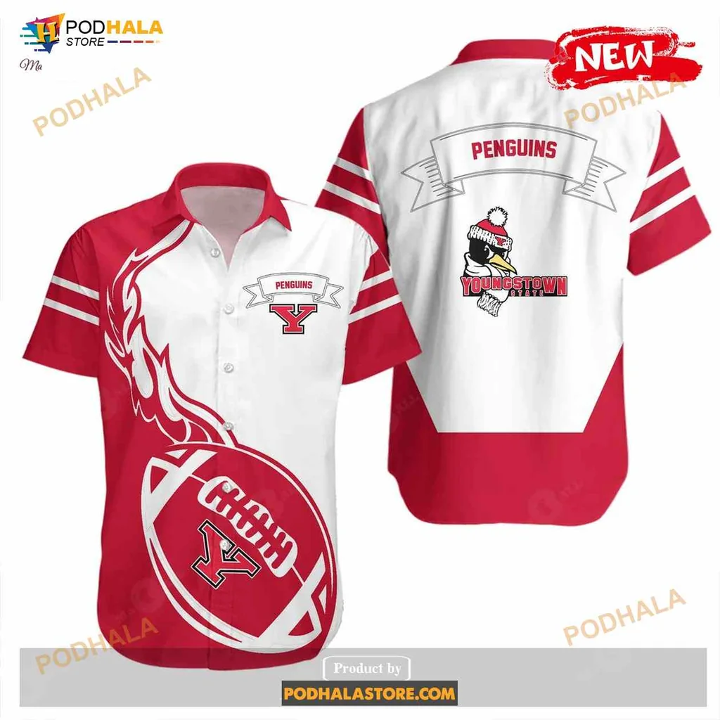 Youngstown State Penguins Hawaiian Shirt With Flame Football Design