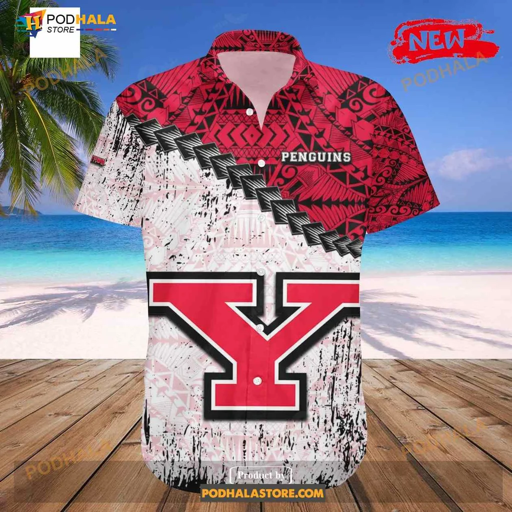 Youngstown State Penguins Aloha Shirt With Grunge Polynesian Tattoo Design Youngstown State Penguins Aloha Shirt With Grunge Polynesian Tattoo Design