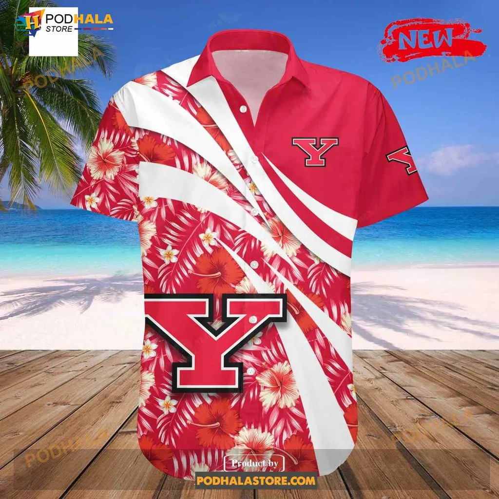 Youngstown State Penguins Aloha Shirt With Hibiscus Floral Design Youngstown State Penguins Aloha Shirt With Hibiscus Floral Design