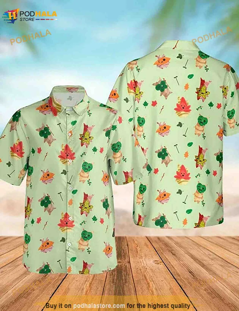 Zelda Korok Hawaiian Shirt Featuring Colorful Leaf Characters
