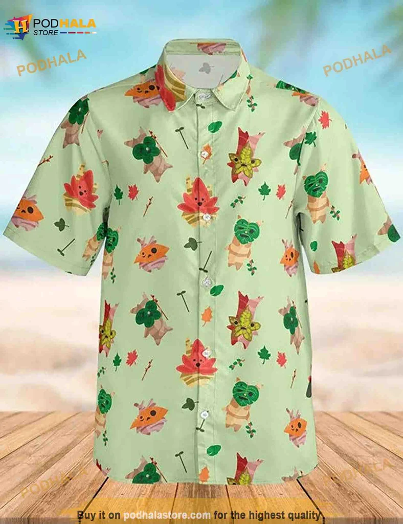 Zelda Korok Aloha Shirt Featuring Colorful Leaf Characters Zelda Korok Aloha Shirt Featuring Colorful Leaf Characters