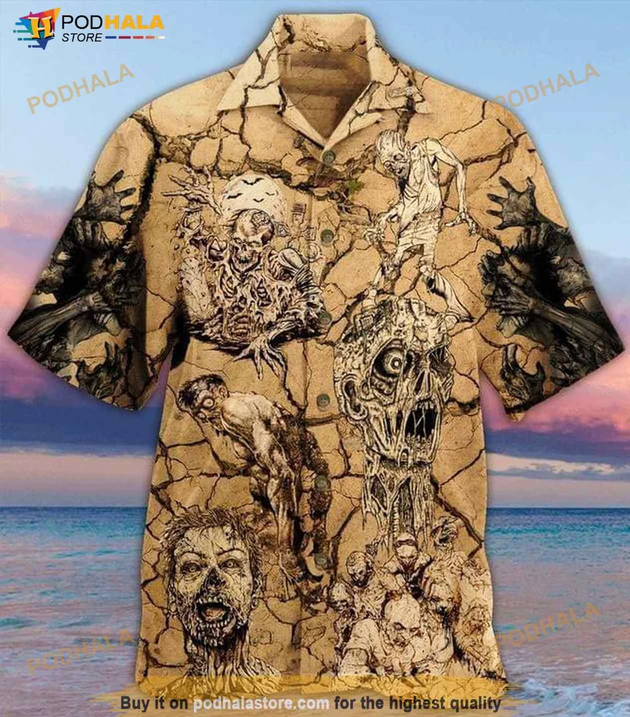Zombie Theme Hawaiian Shirt With Grotesque Characters And Horror Aesthetic