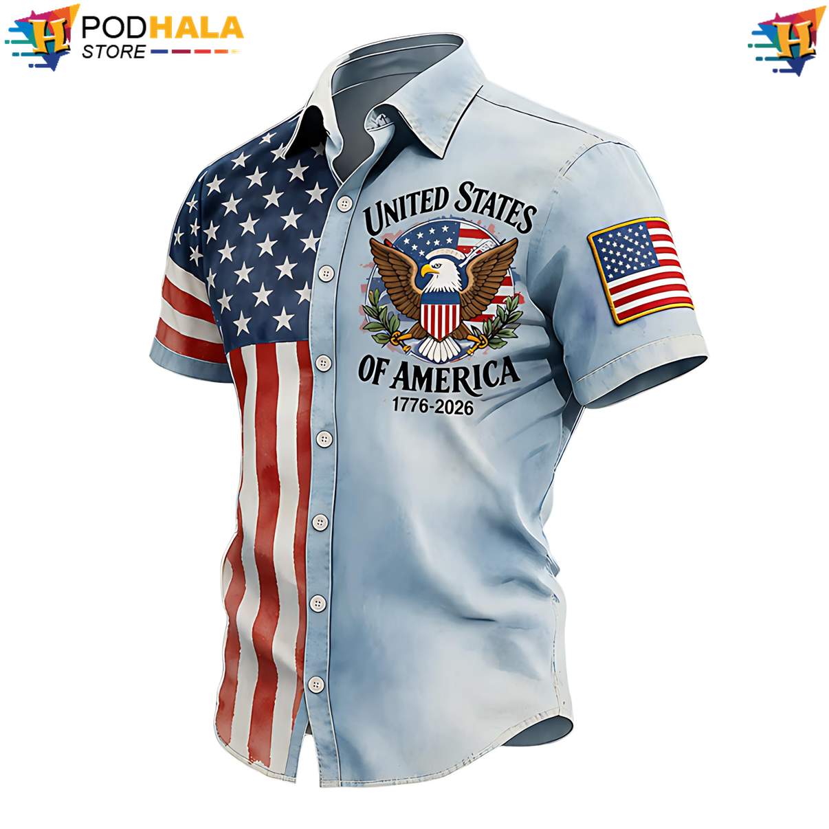 1776 American Flag Hawaiian Shirt US 250th Anniversary Patriotic Gift Men