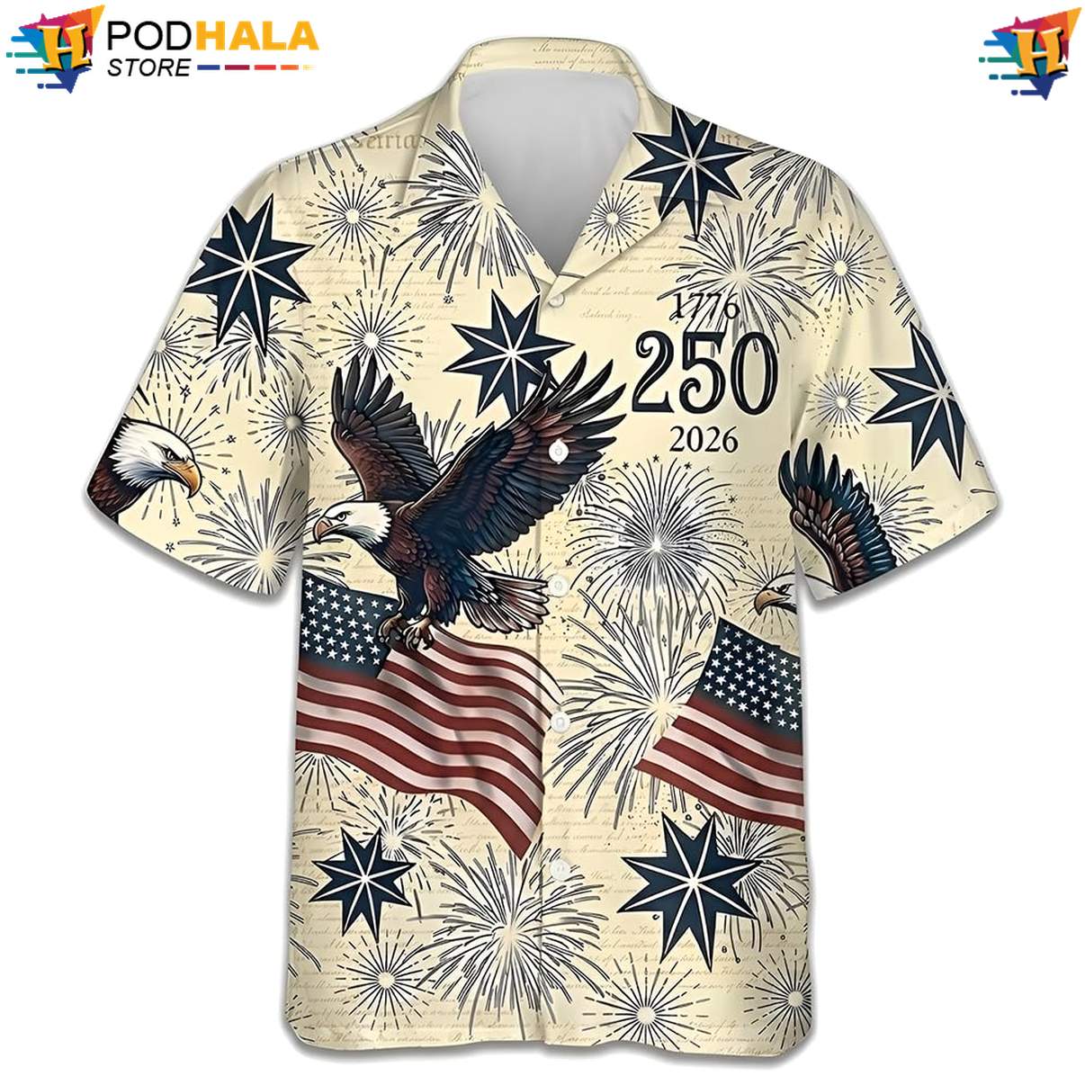 250th Anniversary Eagle Hawaiian Shirt USA Patriotic Statue Liberty Freedom