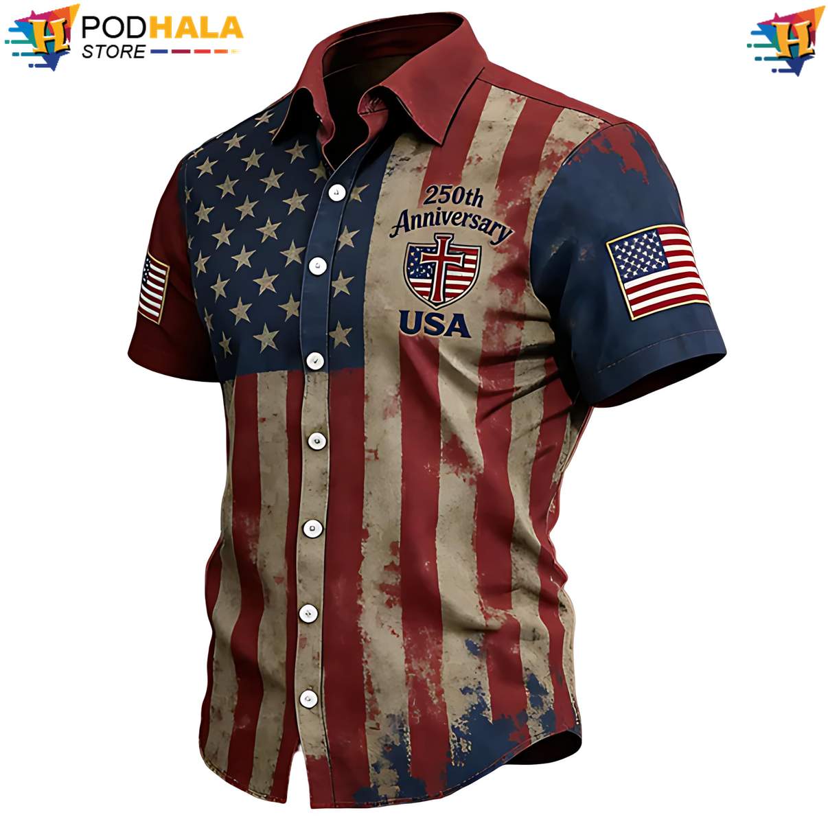 250th Anniversary Patriotic Aloha Shirt US American Flag 1776 Independence