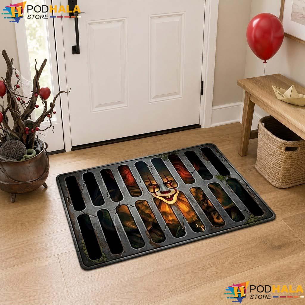 3D Clown Face Halloween Doormat Spooky Illusion Horror Fan Entryway Decor