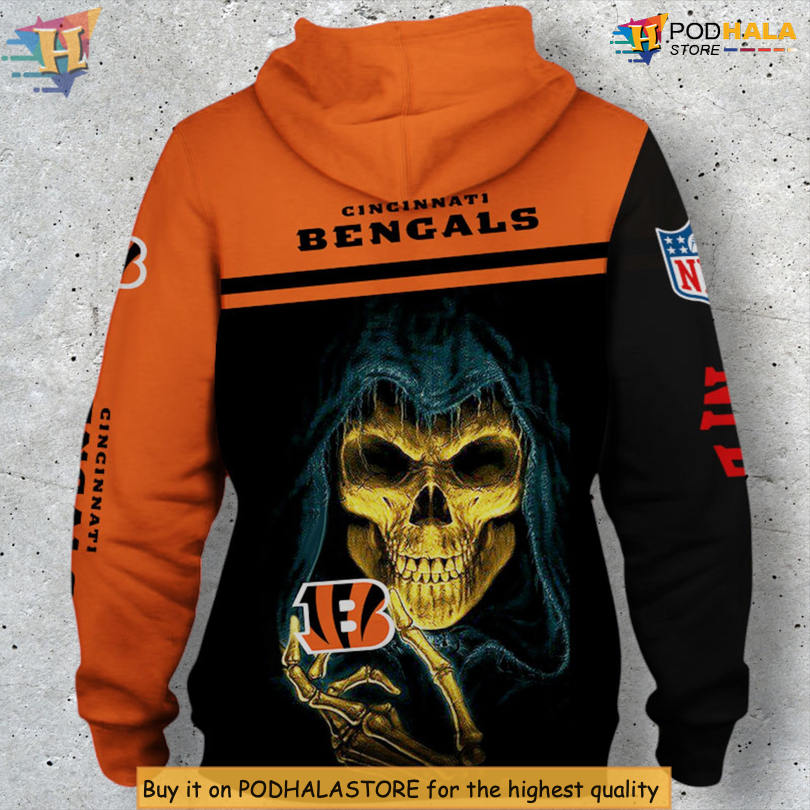 3D Skull Pullover Design Custom Name Cincinnati Bengals Hoodie for Fans 3D Skull Pullover Design Custom Name Cincinnati Bengals Hoodie for Fans