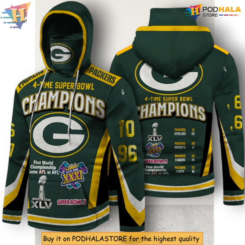 4 Times Super Bowl Champions Green Bay Packers Custom Name Hoodie 3D
