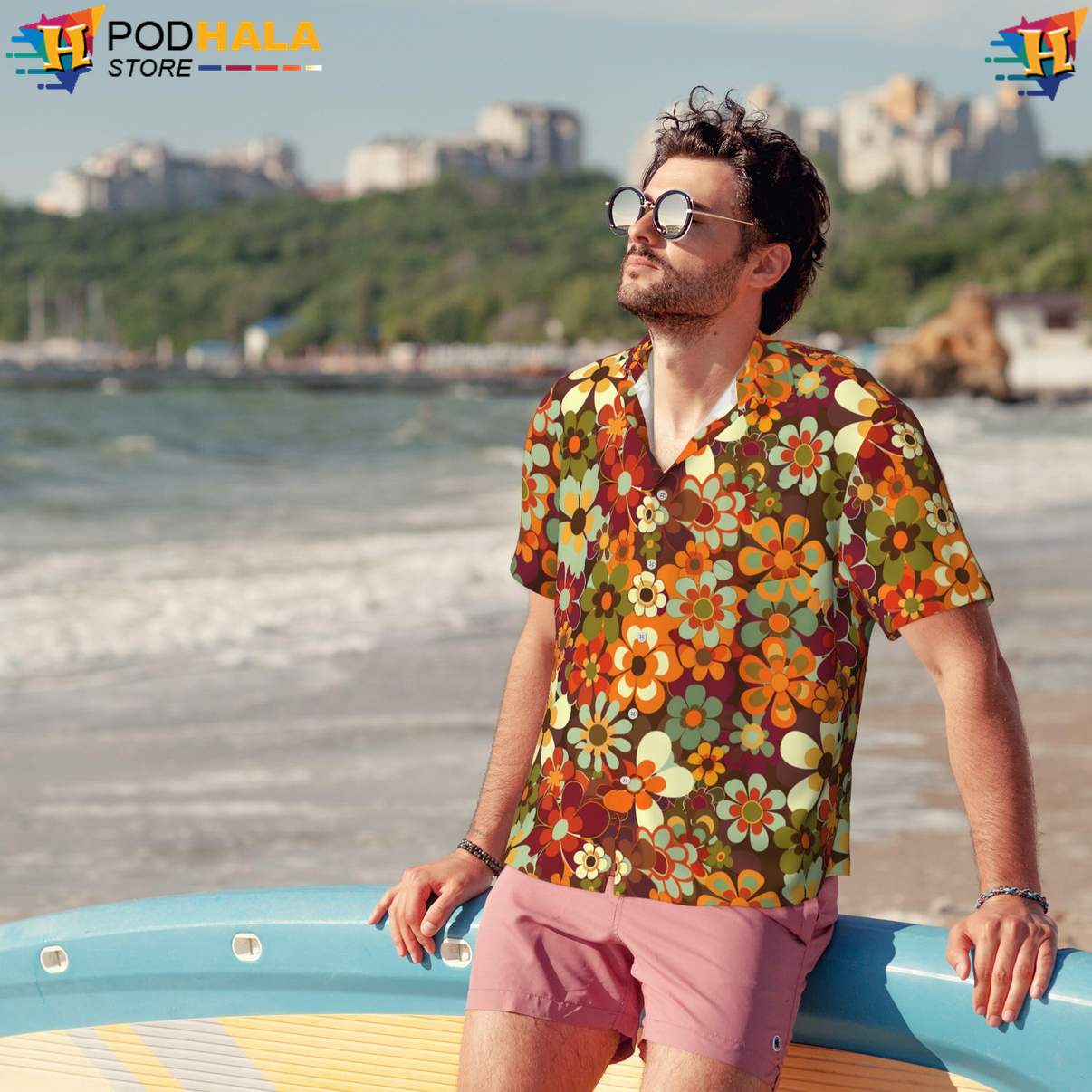 70s Floral Tropical Shirt Retro Hippie Mens Short Sleeve Beach Outfit 70s Floral Tropical Shirt Retro Hippie Mens Short Sleeve Beach Outfit