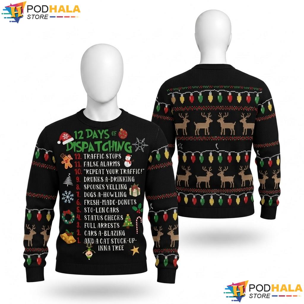 911 Dispatcher Police Christmas Sweater Thin Gold Line Gifts Top