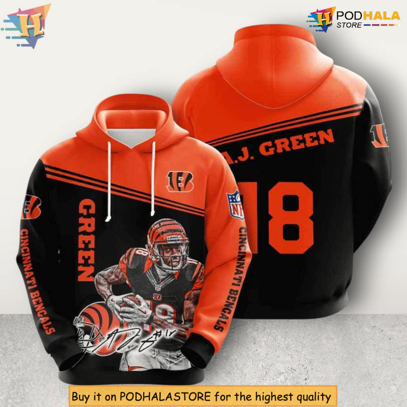 A J Green Player Tribute Retro Cincinnati Bengals Hoodie 3D All Over Print