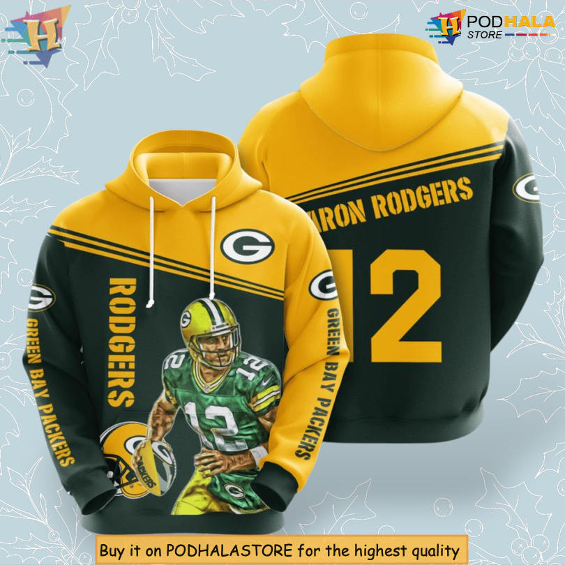 Aaron Rodgers 12 Player Green Bay Packers Hoodie 3D Football Team Design