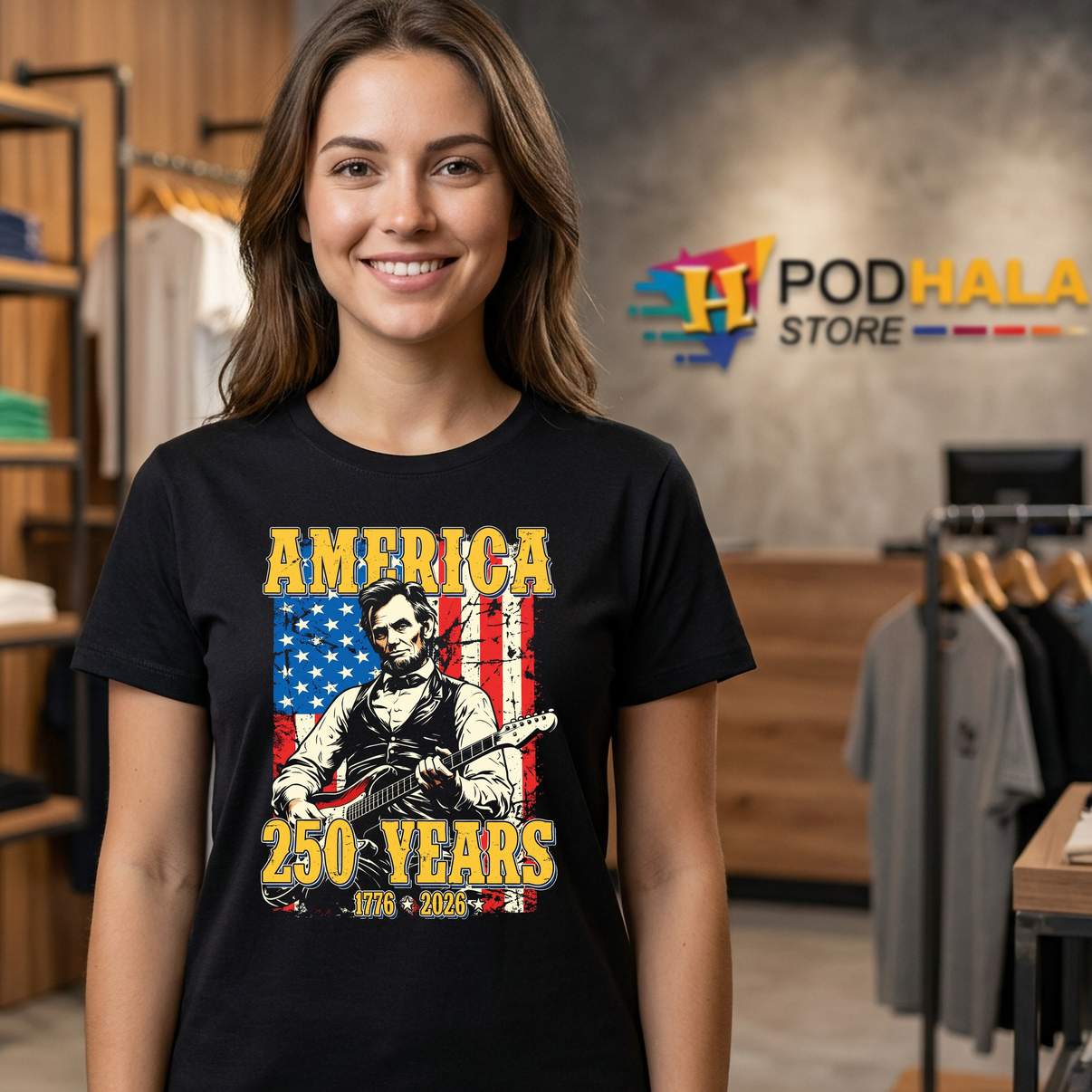 Abe Lincoln Rocking Out Guitar Shirt America 250 Years 1776 2026 Graphic Men