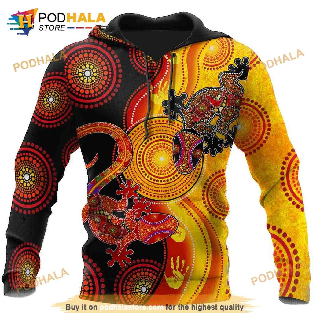 Aboriginal Lizards 3d Hoodie Featuring Vibrant Indigenous Art