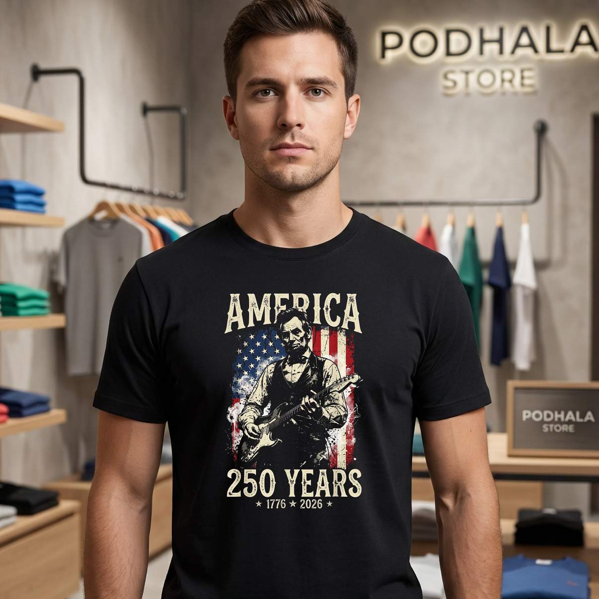 Abraham Lincoln Playing Guitar Shirt Fourth July 250th Anniversary