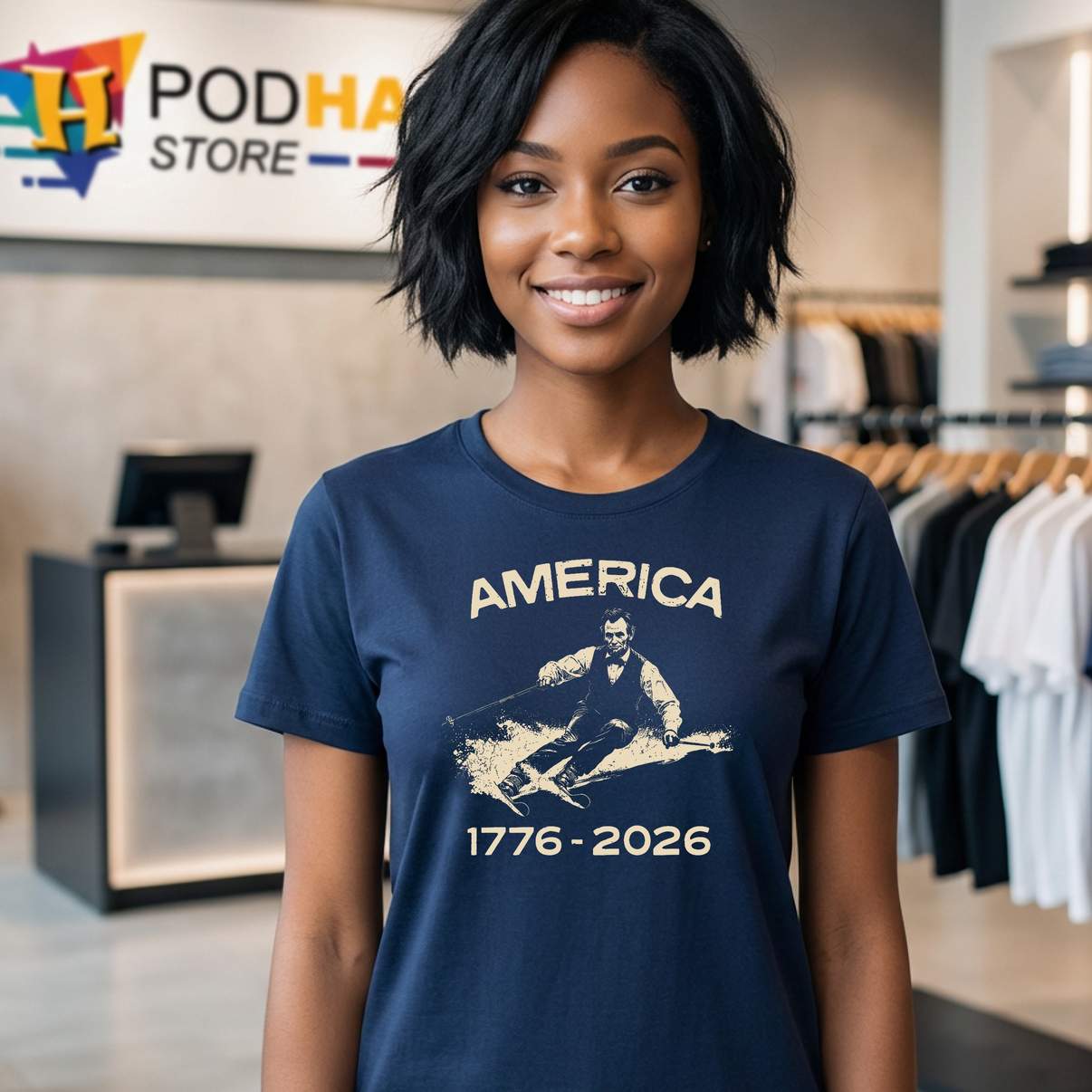 Abraham Lincoln Skiing Tee Vintage America 250th Anniversary Mens Apparel Abraham Lincoln Skiing Tee Vintage America 250th Anniversary Mens Apparel