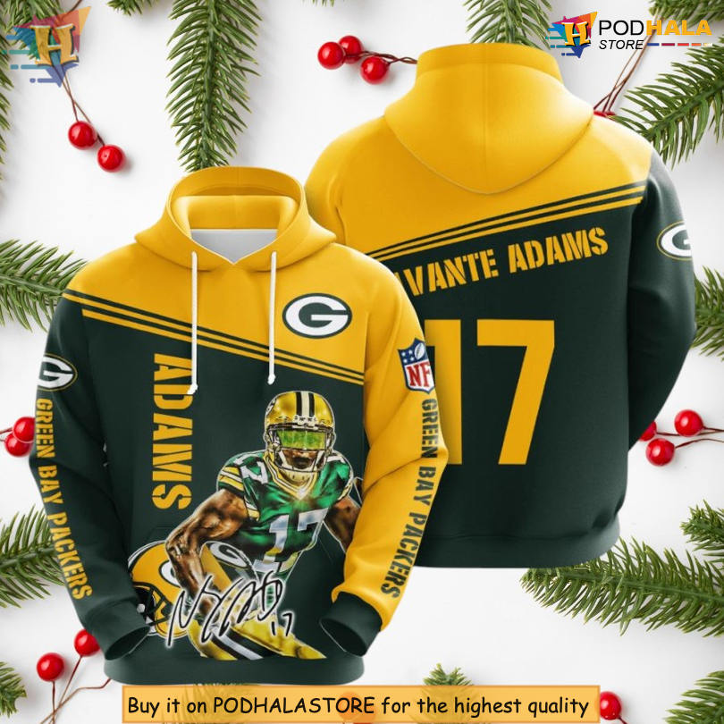 Adams 17 Team Player Green Bay Packers Hoodie 3D, Custom NFL All Over Print