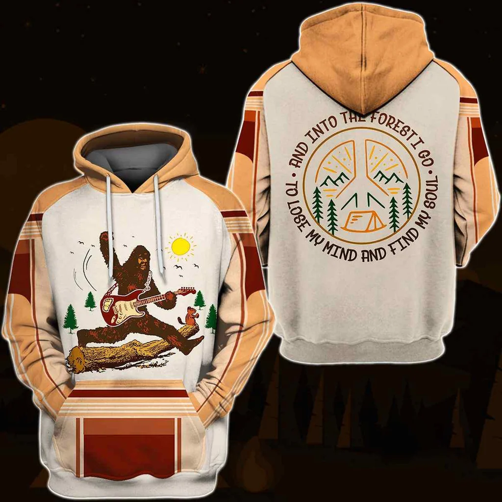 Adventurous Bigfoot Guitar 3d Hoodie, Nature Inspired Design With Quote