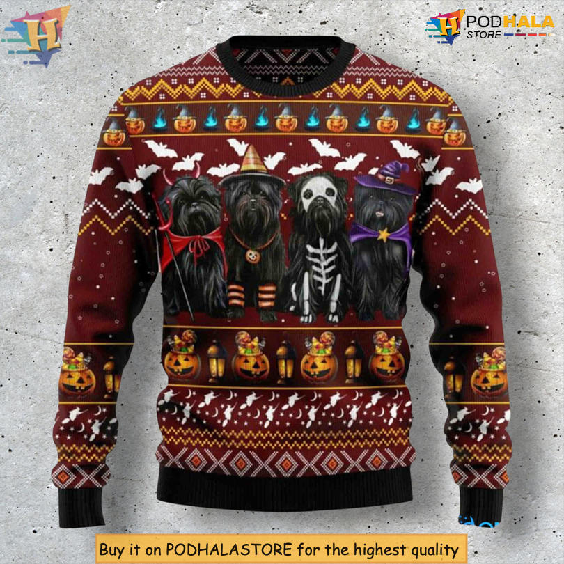 Affenpinscher Halloween Edition Pumpkin Treat Themed Mens Christmas Sweater Affenpinscher Halloween Edition Pumpkin Treat Themed Mens Christmas Sweater