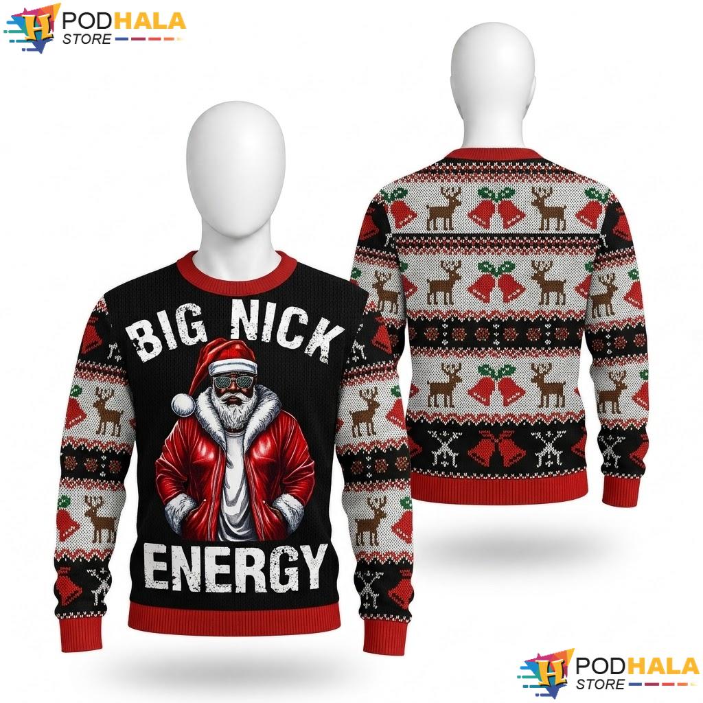African American Santa Claus Christmas Sweater Black Big Nick Energy