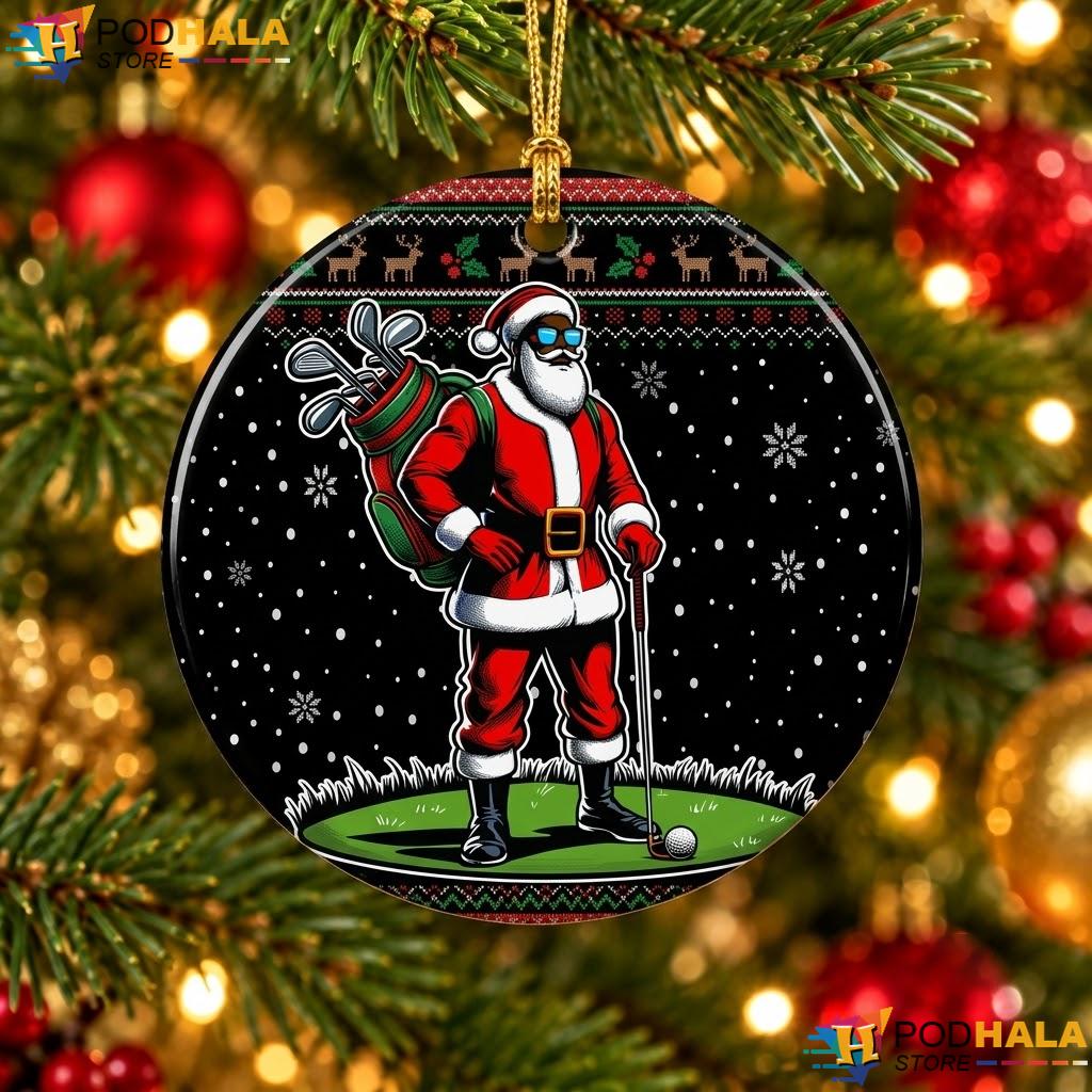 African American Santa Golf Christmas Ornament Funny Holiday Decor Gift