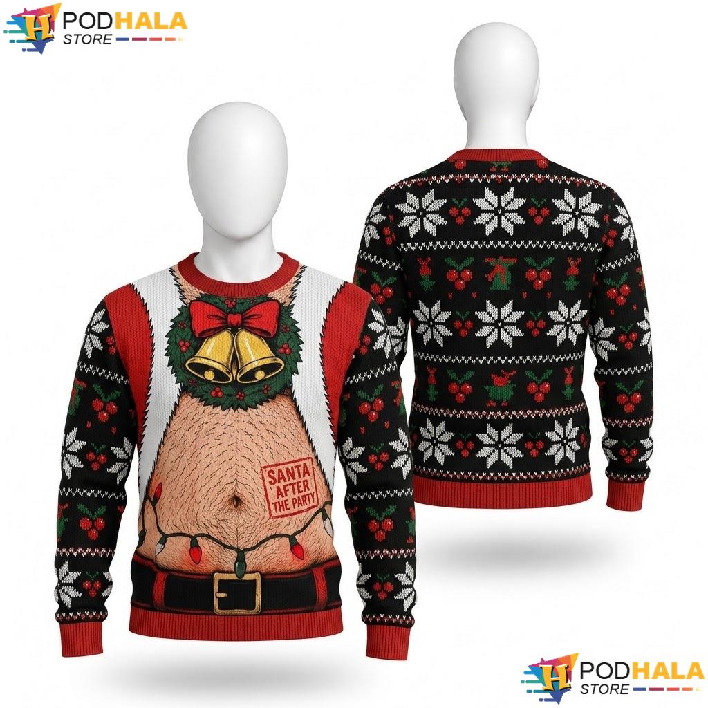 After Party Jingle Bells Funny Ugly Sweater Humorous Santa Christmas